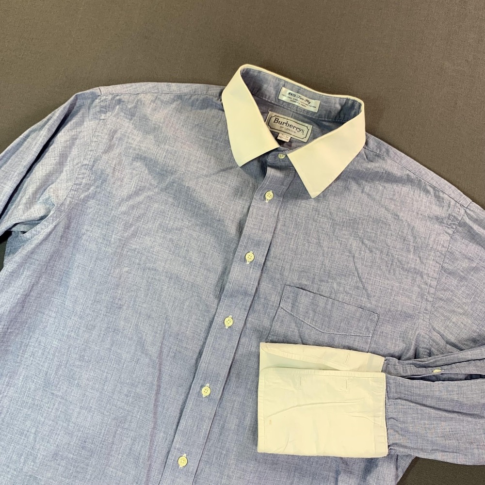 Vintage Burberrys Of London Shirt Mens 17.5 34/35 Blue French Cuff‎ USA Dress
